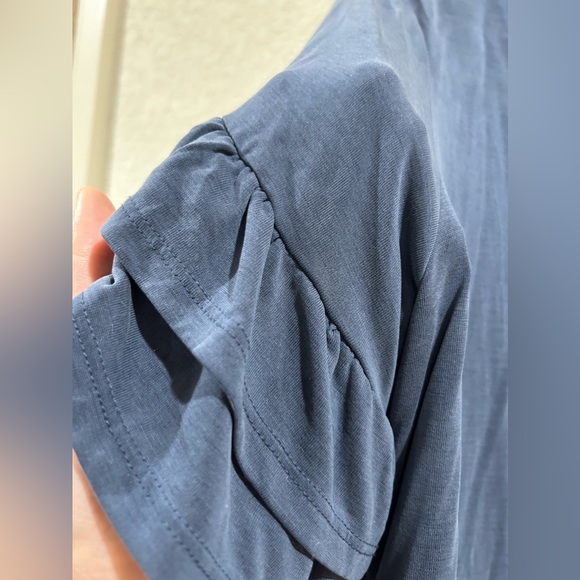 Plus size navy frilly sleeves butter soft blouse tee shirt - Picture 2 of 5